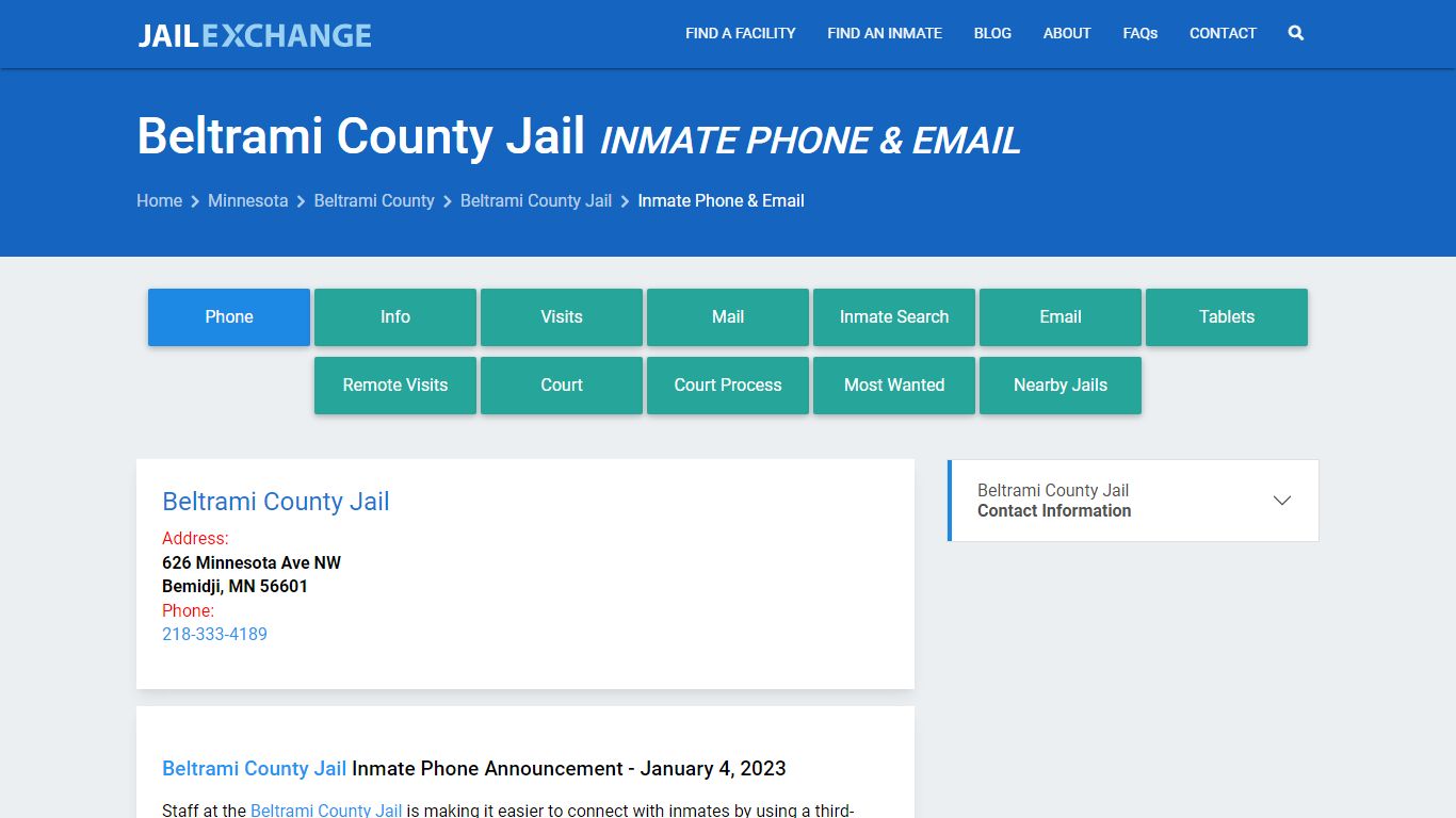 Inmate Phone - Beltrami County Jail, MN - Jail Exchange